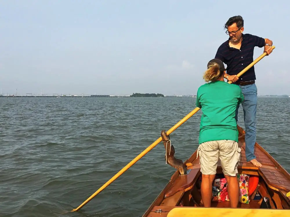 Venetian learning rowing gondola