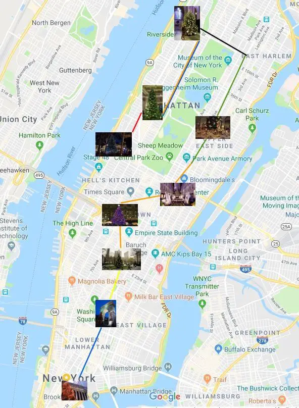 Map NYC christmas trees