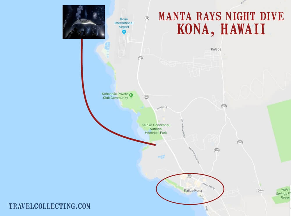 Map of Kona and manta rays