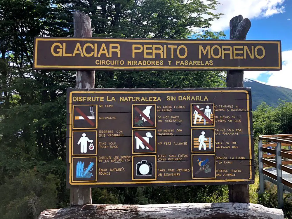 Perito Moreno Boardwalk sign