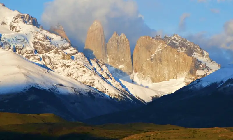 Torres del Paine taken from road while driving in Patagonia