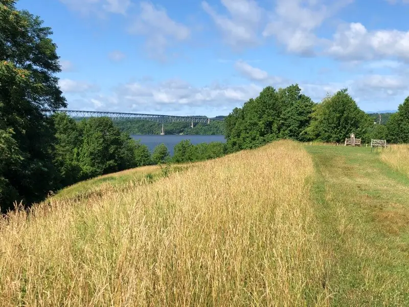 Poets Walk, NY 17 Poets Walk Trail Room 7 lookout with view of mid hudson bridge