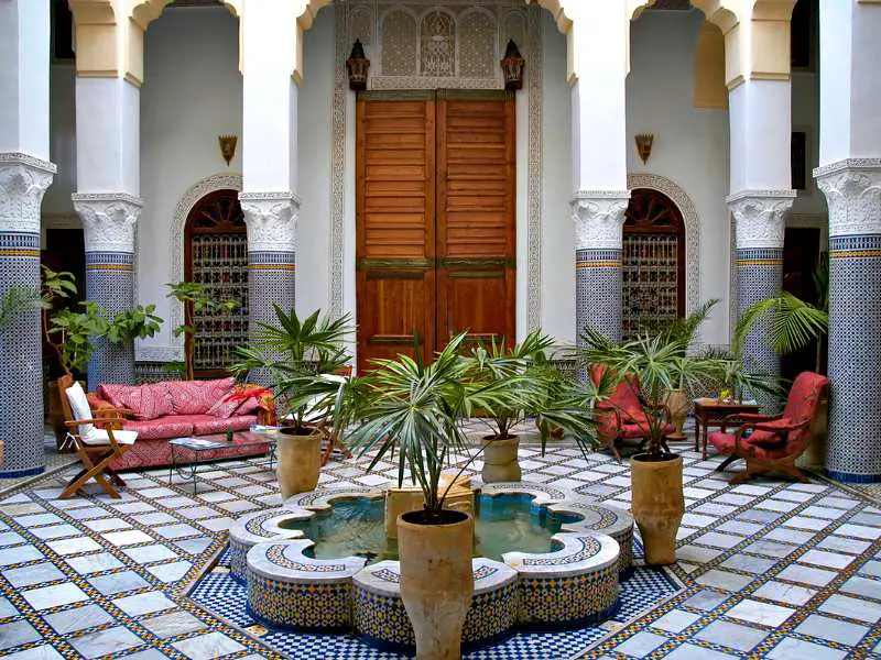 a central courtyad with a fountain is a common features in riads in marrakech