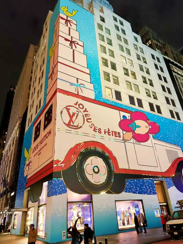 Louis Vuitton store decorated for the holidays in New York